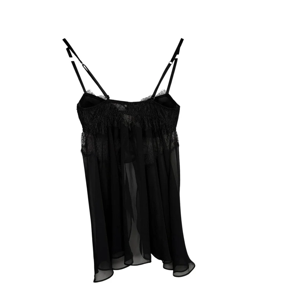 Victoria's Secret Women Babydoll Lingerie 32C Black Lace Bow Romantic Underwire